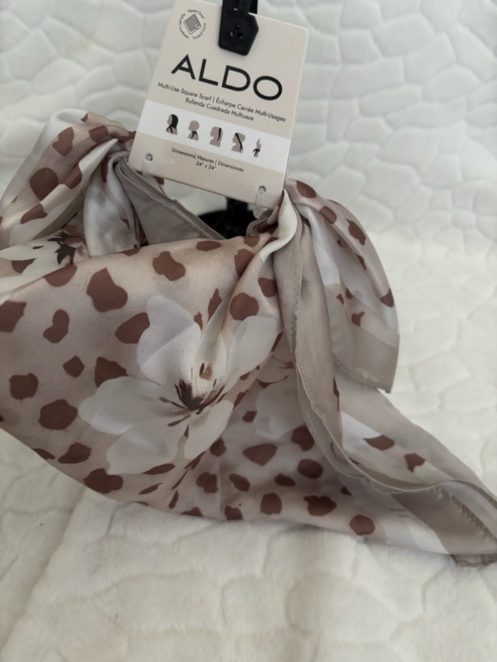 ALDO Multi-Use Square Scarf Taupe Floral & Spot Print - Picture 8 of 9